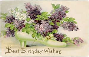 A unique vintage birthday card of a blossoming shoe!