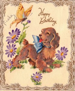 A free vintage happy birthday greeting with puppy