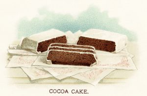 This vintage image features a yummy cocoa layer cake