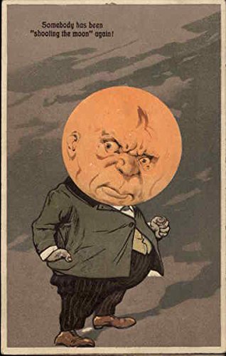 free vintage illustration moon grumpy postcard