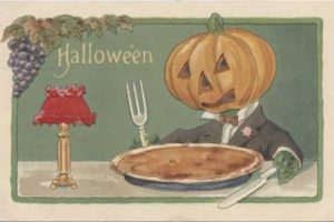 public domain vintage halloween postacard jack o lantern eating dinner bizarre