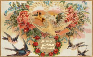 public domain vintage birthday card birds and flowers edwardian