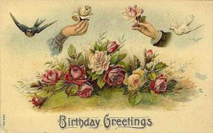 public domain vintage birthday card birds and hands pic 4