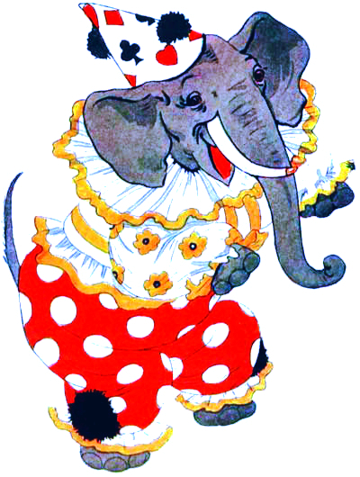 public domain vintage childrens book illustration animal elephant clown