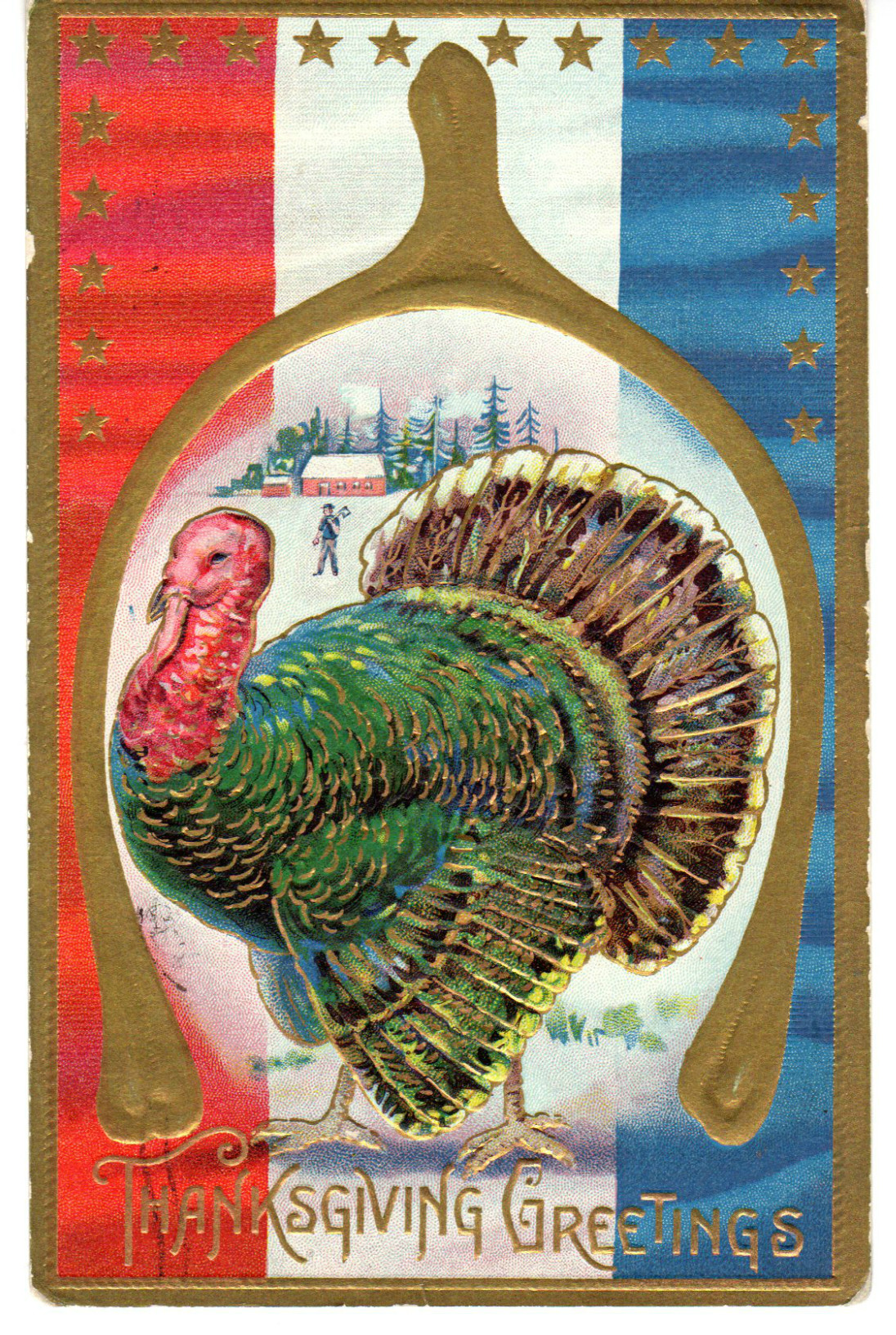 A public domain antique thanksgiving card illustration.