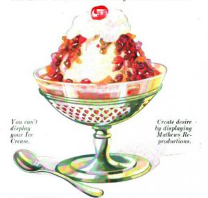 A free vintage advertisement illustration of a mixed berries ice cream sundae