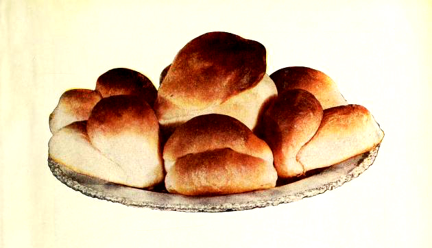 An antique illustration of delicious bread rolls