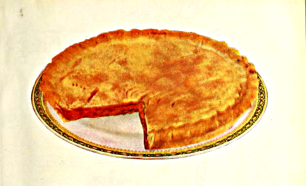 A vintage illustration of a Cherry Tart from a retro cookbook