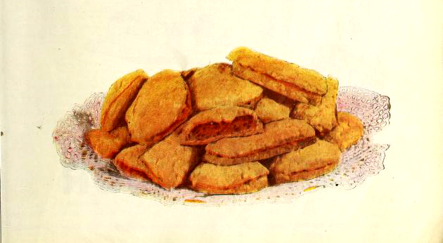 Meat pie illustration from a vintage baking cookbook