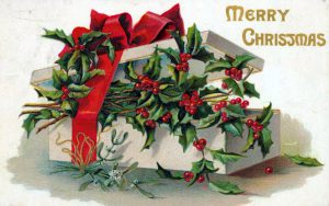 free vintage christmas cards with gift box and holly