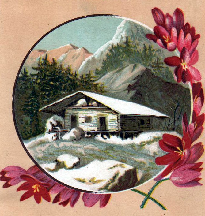 winter illustrations snow cabin 19th century trading card