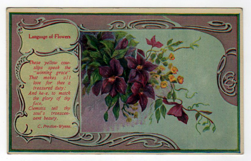Free Valentine's Day pictures - 19th 20th century purple flower postcard for Valentine's Day