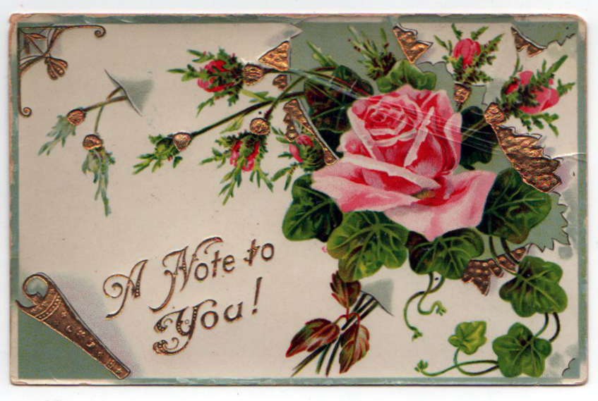 Free Valentine's Day pictures - turn of the century Valentine's Day postcard with rose and gold