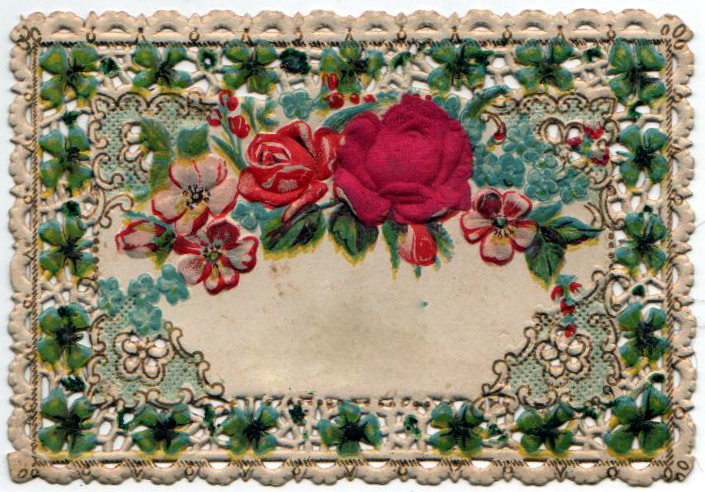 Free Valentine's Day - 19th century lace valentine with roses and leaves