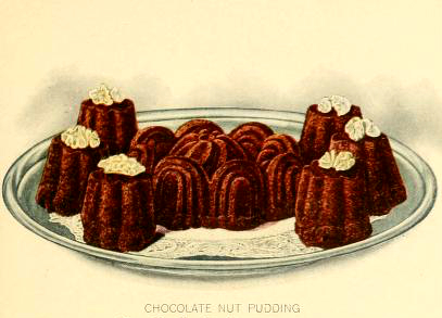 Chocolate pudding dessert illustrations from early 20th century