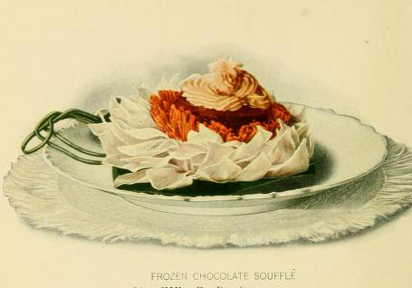 Early 20th century chocolate souffle dessert illustrations