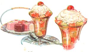 Enjoy these delicious food illustrations of jello cube desserts. From a vintage jello cookbook