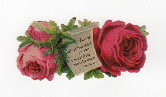 Vintage die cut of roses with love note