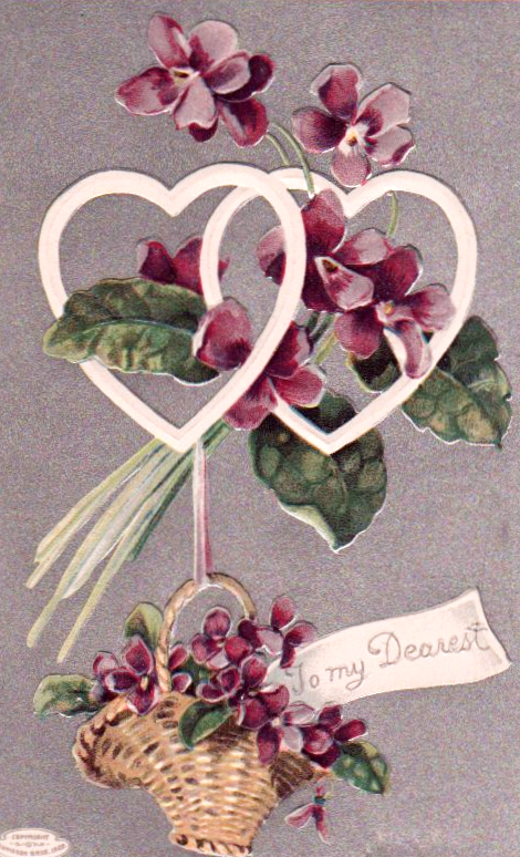 vintage purple valentine with hearts and flowers