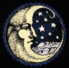 free vintage illustration moon with stars