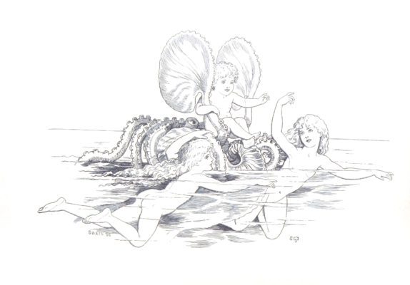 three fairies riding an octopus