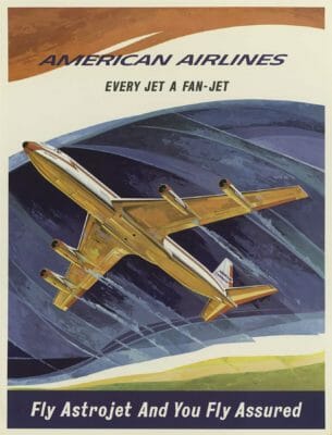 American Airlines Every Jet A Fan Jet Hanke 1964 Vintage Travel Poster