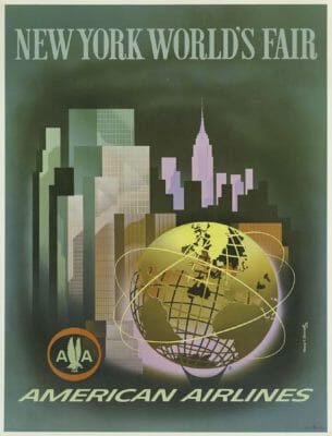 American Airlines New York World Fair Henry Bencrathy 1964 Vintage Travel Poster