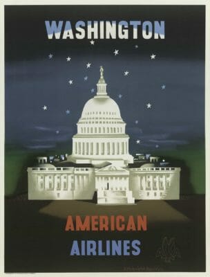 American Airlines Washington Emcknight Kauffer 1950 Vintage Travel Poster