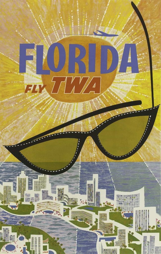 Fly Twa Florida David Klein 1960 Vintage Travel Poster