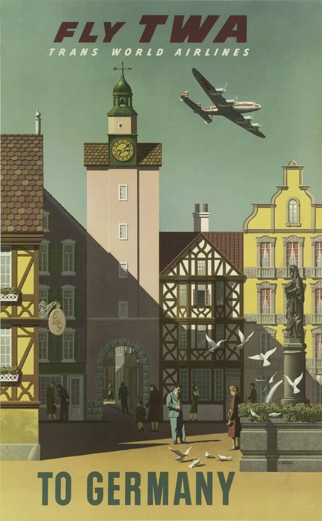 Fly Twa To Germany S Greco 1950s Vintage Travel Poster