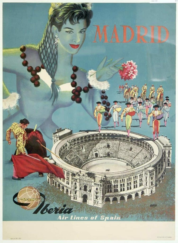 Iberia Air Lines Of Spain Madrid Goros 1960 Vintage Travel Poster
