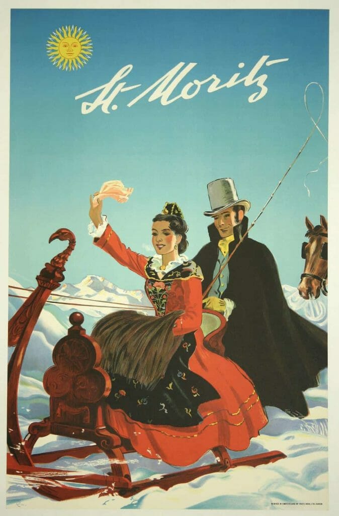 St Moritz Poster Hugo Laubi 1944 Vintage Travel Poster