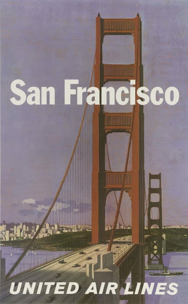 United Air Lines San Francisco Stan Galli 1960s Vintage Travel Poster