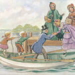 A Family Boarding A Row Boat