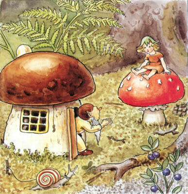 A Gnome Opens Her Mushroom Door