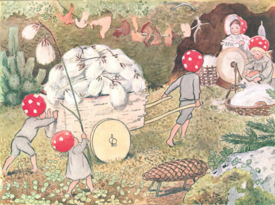 Children Of The Forest Collecting Cotton Pulling A Trolley Back Home
