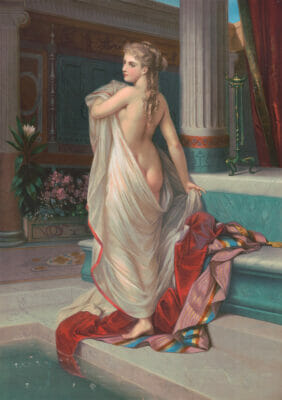 Coming Out Of Bath Vintage Illustration Of Lady Nude