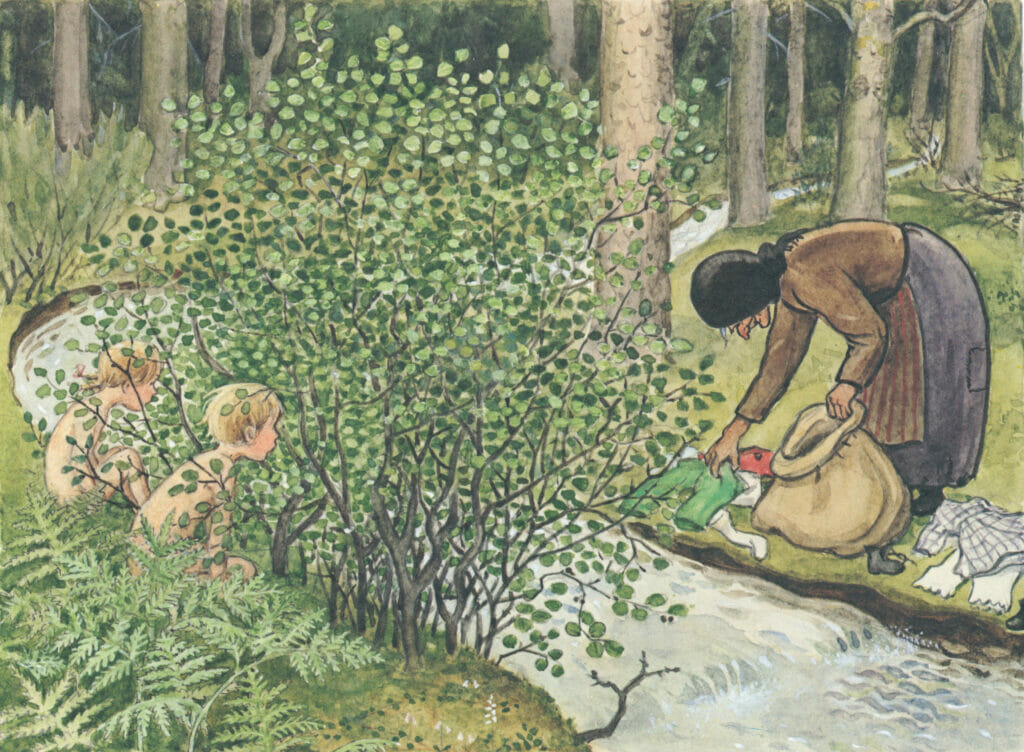 Girl And Boy Hiding Behind The Bushes Watching A Old Lady Take Their Clothespeter And Lottas Adventure 10