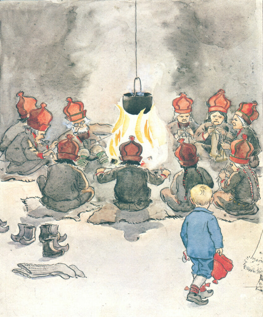People In Red Hats Surrounding A Camp Fire