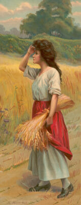 Vintage Illustration Of A Lady Harvesting Some Hay