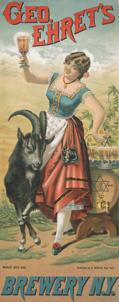 Vintage Beer Advertising Woman Holding A Beer Goat By Her Side 2