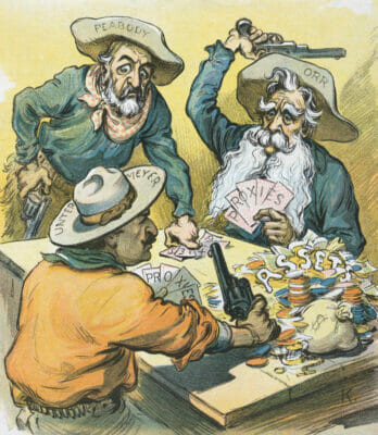 Vintage Illustration Of Cowboys Playing A Card Game