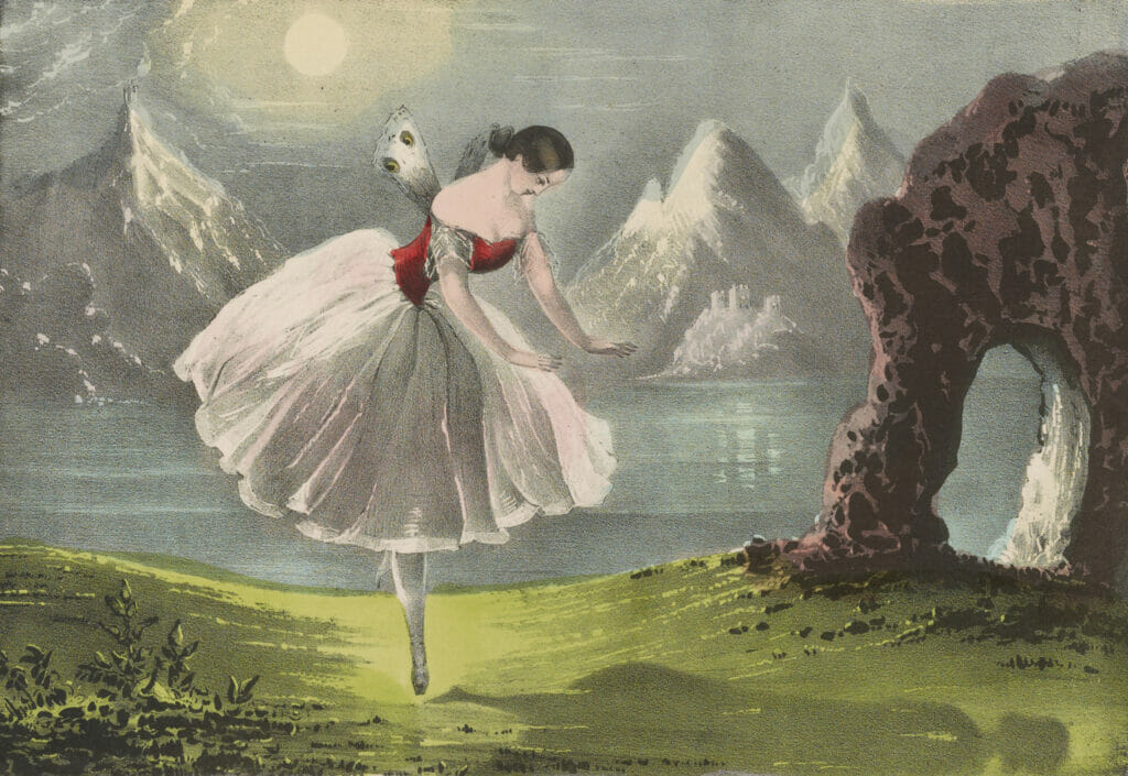 Vintage Illustration Of Woman Ballerina In Nature