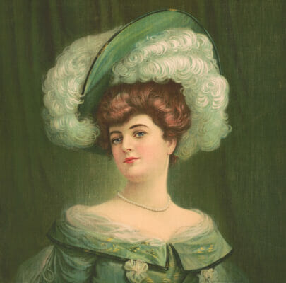 Vintage Illustration Of Women In Emerald Hat And Dress