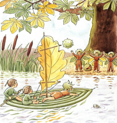 Children On A Leaf Boat